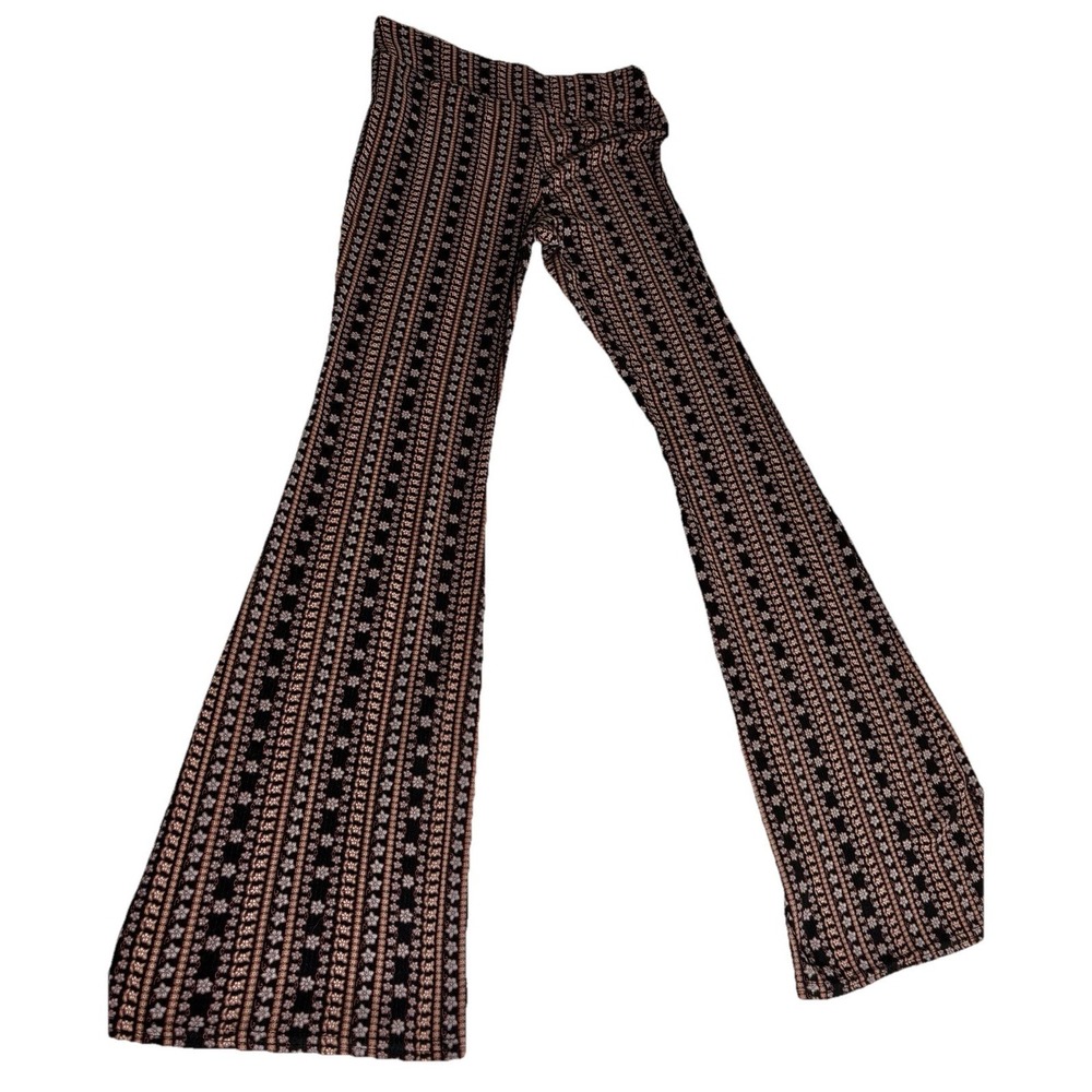 No Boundaries Sz 8-10 Floral Geometric Knit Flared Womens Pants Flat front Boho